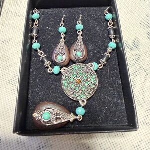Turquoise and Silver Filigree Necklace & Earring Set